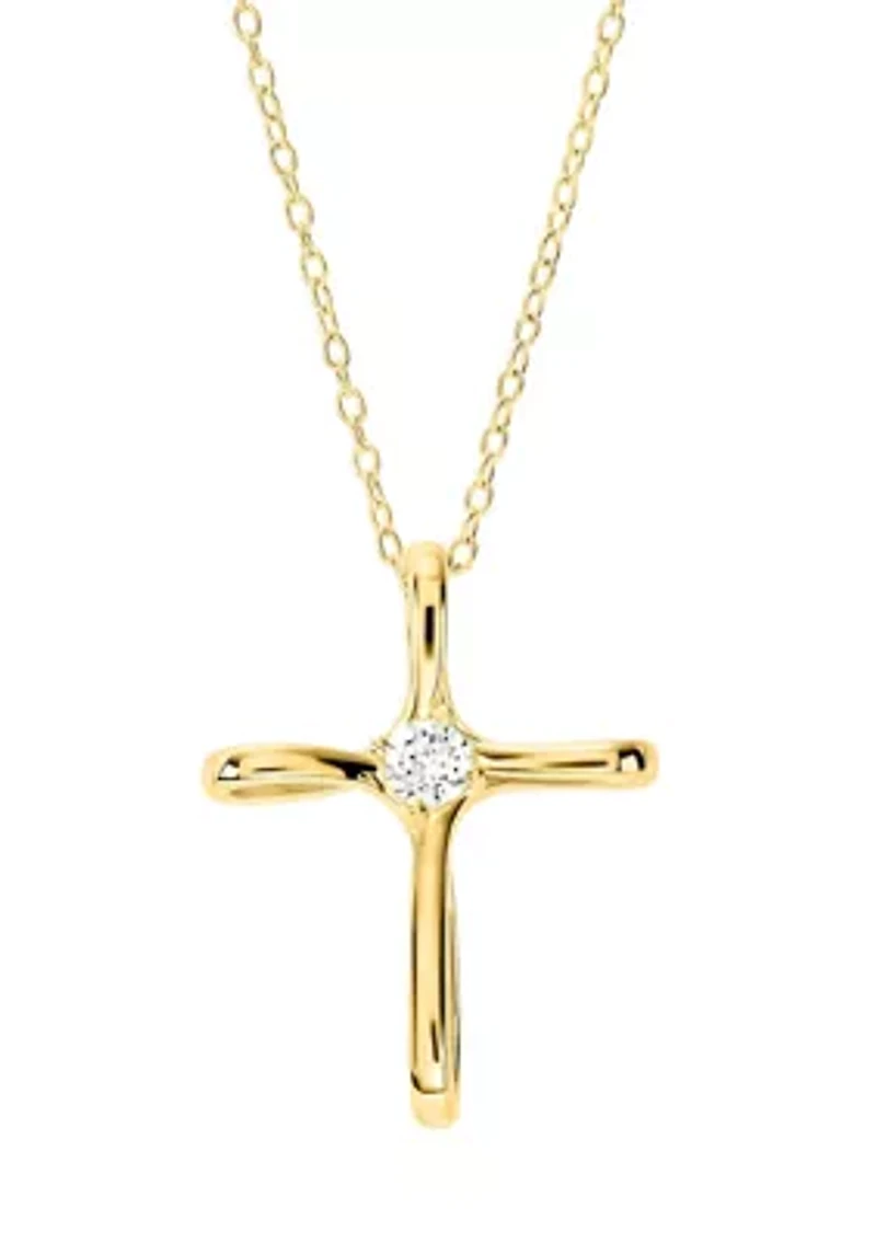 Gold Over Sterling Silver Cubic Zirconia Cross Pendant Necklace