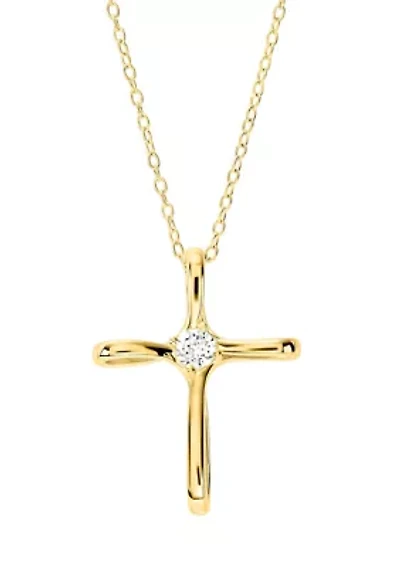 Gold Over Sterling Silver Cubic Zirconia Cross Pendant Necklace