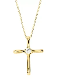 Gold Over Sterling Silver Cubic Zirconia Cross Pendant Necklace