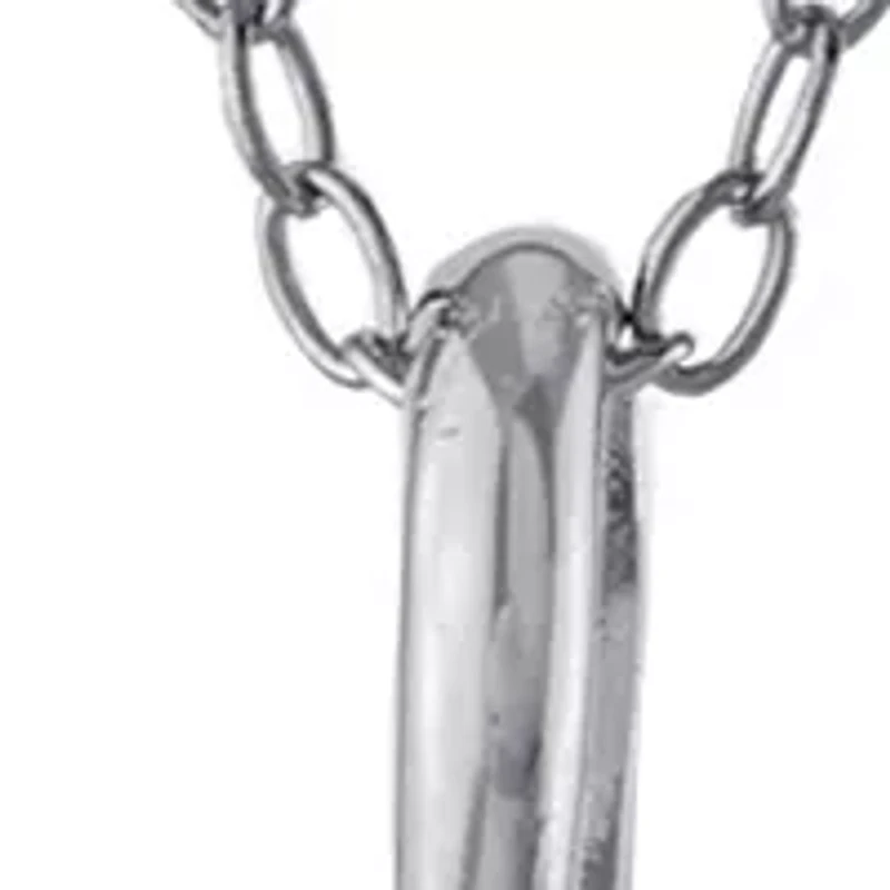 Boxed Sterling Silver 18" Cross with Cubic Zirconia Center Accent Pendant Necklace