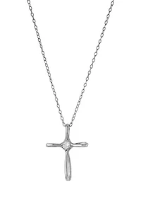 Boxed Sterling Silver 18" Cross with Cubic Zirconia Center Accent Pendant Necklace