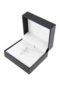 Boxed Sterling Silver 18" Cross with Cubic Zirconia Center Accent Pendant Necklace