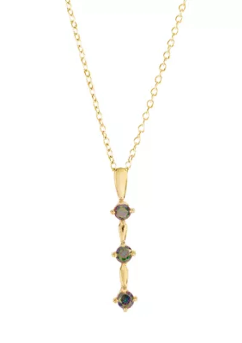 Sterling Silver 3 Stone Cubic Zirconia Drop Pendant Necklace