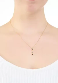 Sterling Silver 3 Stone Cubic Zirconia Drop Pendant Necklace
