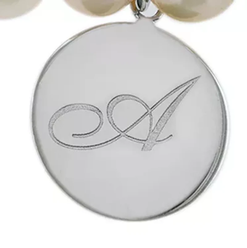 Boxed Sterling Silver 7" Freshwater Pearl Initials Stretch Bracelet