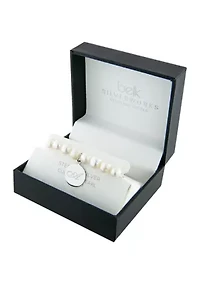 Boxed Sterling Silver 7" Freshwater Pearl Initials Stretch Bracelet