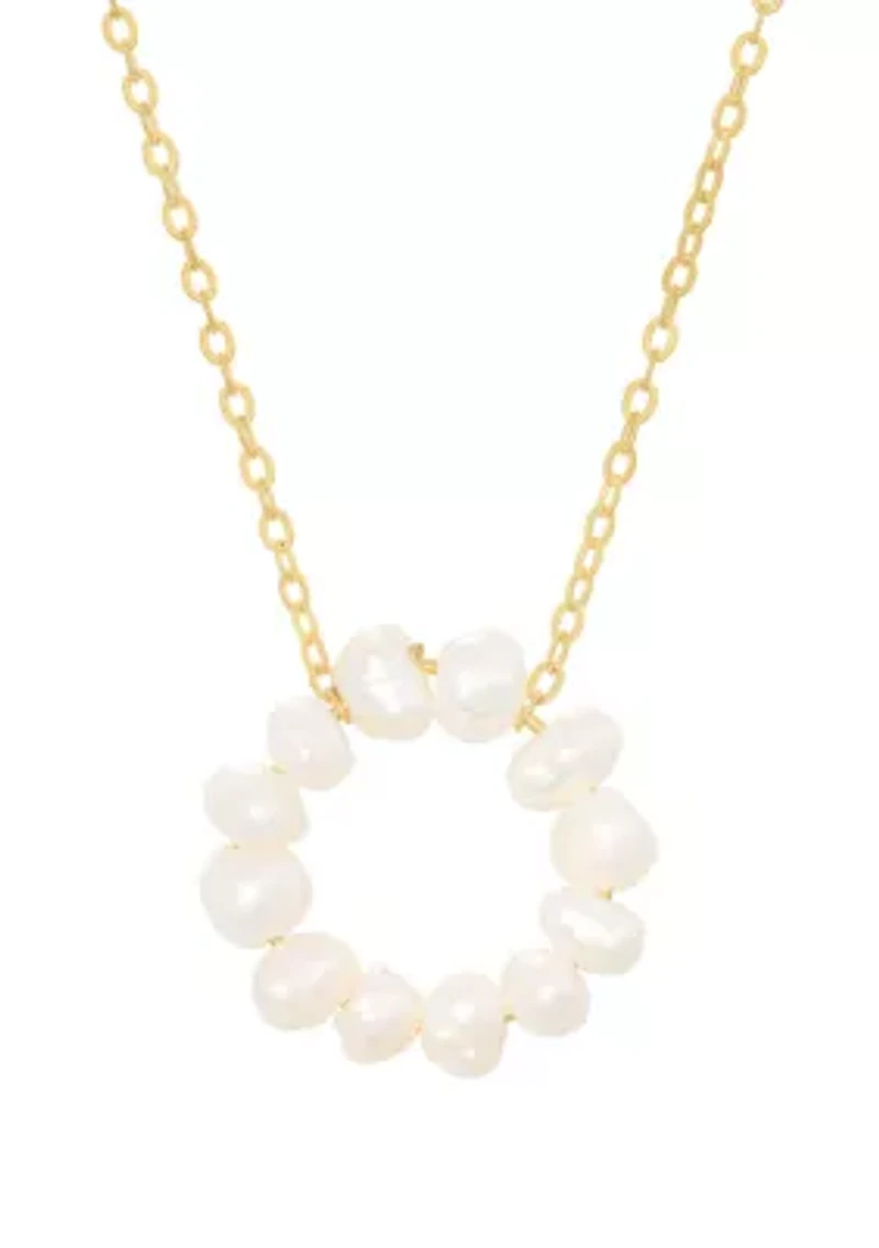 Gold Over Sterling Silver Freshwater Pearl Open Circle Necklace