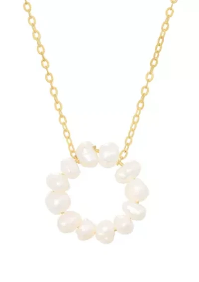 Gold Over Sterling Silver Freshwater Pearl Open Circle Necklace