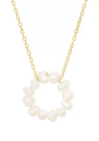 Gold Over Sterling Silver Freshwater Pearl Open Circle Necklace