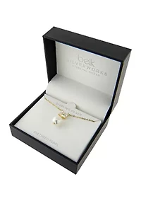 Boxed Gold Over Sterling Silver 16" + 2" Emerald-Cut Cubic Zirconia with Freshwater Pearl Drop Necklace