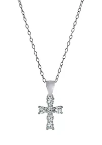 Boxed Sterling Silver 18 Inch Cubic Zirconia Cross Pendant Necklace