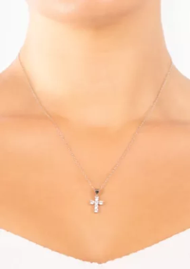 Boxed Sterling Silver 18 Inch Cubic Zirconia Cross Pendant Necklace