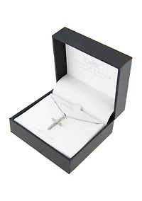 Boxed Sterling Silver 16 + 2 Inch Cubic Zirconia Fancy Cross Pendant Necklace