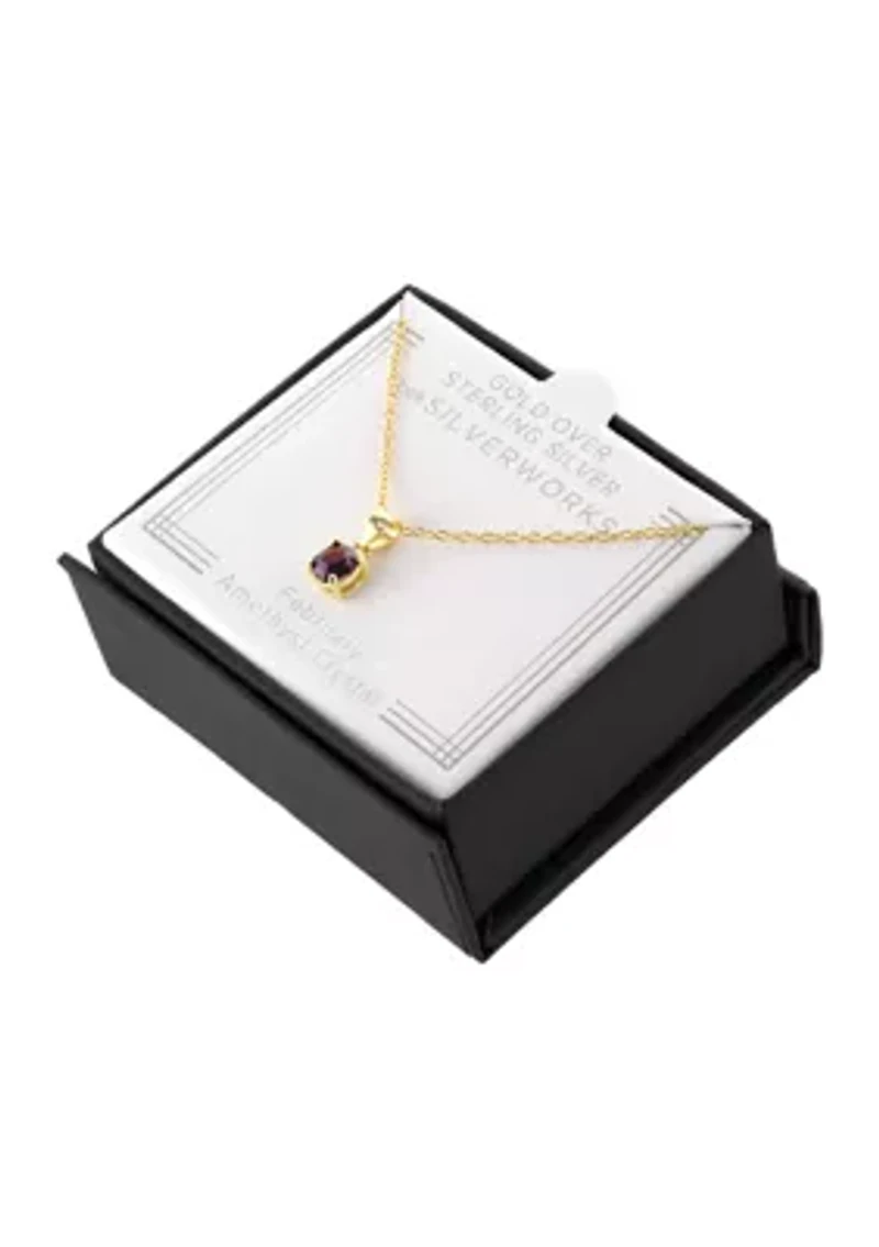 Boxed Gold Over Sterling Silver 5 Millimeter Crystal Round Pendant 18'' Necklace