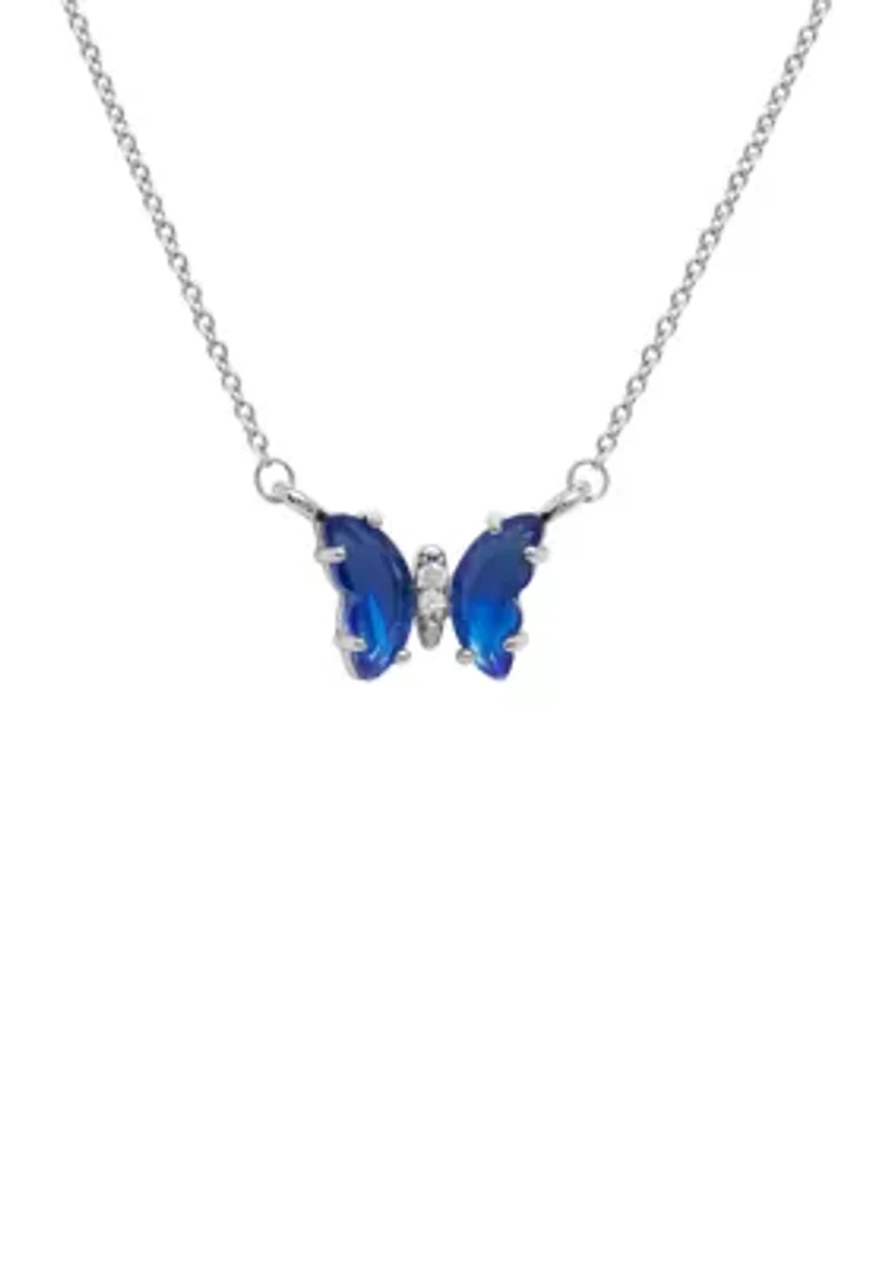 Boxed Silver Plated Crystal Mini Butterfly with Cubic Zirconia Necklace