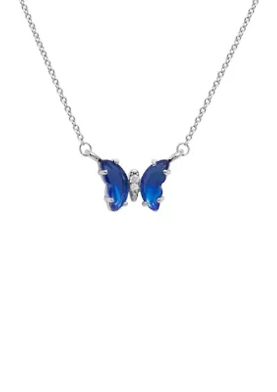 Boxed Silver Plated Crystal Mini Butterfly with Cubic Zirconia Necklace