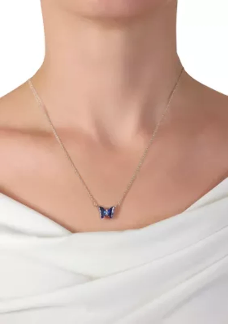 Boxed Silver Plated Crystal Mini Butterfly with Cubic Zirconia Necklace