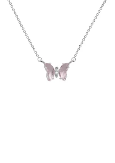 Boxed Silver Plated Crystal Mini Butterfly with Cubic Zirconia Necklace