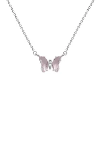 Boxed Silver Plated Crystal Mini Butterfly with Cubic Zirconia Necklace