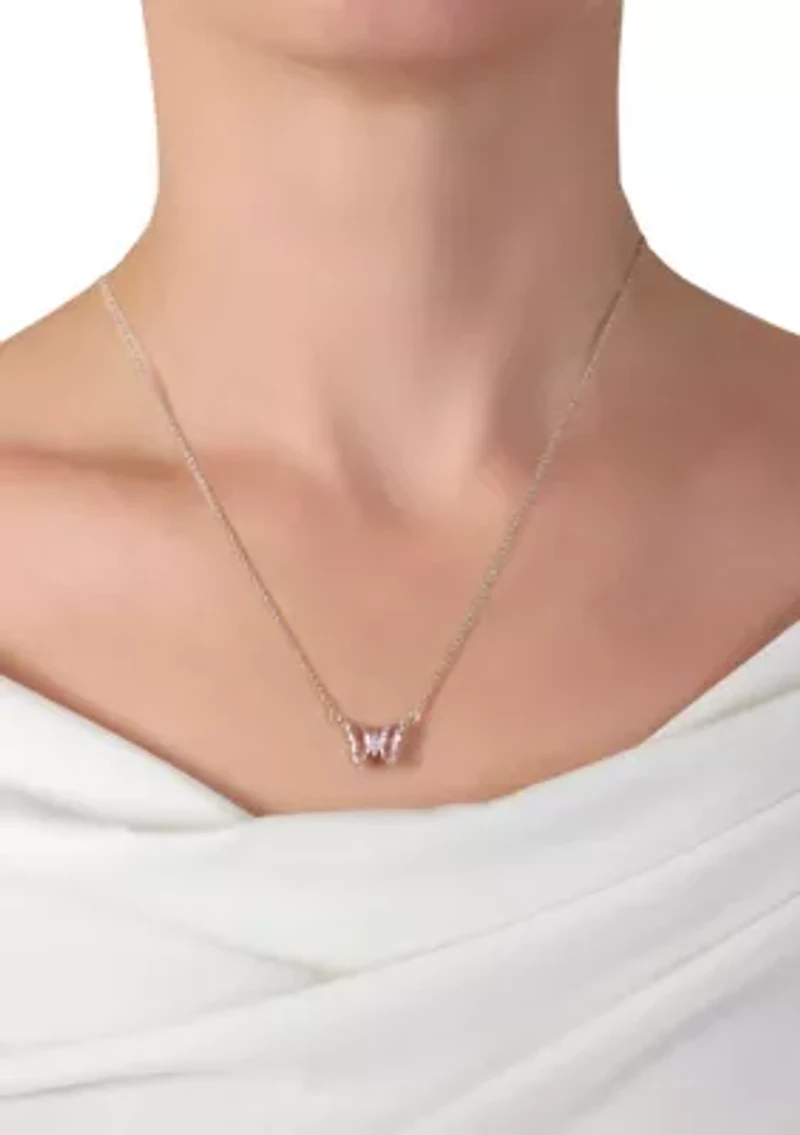 Boxed Silver Plated Crystal Mini Butterfly with Cubic Zirconia Necklace