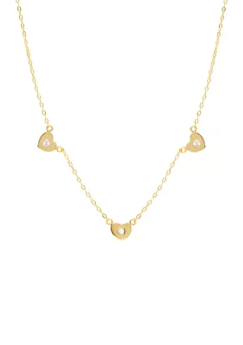 Sterling Silver Cubic Zirconia Triple Heart Necklace