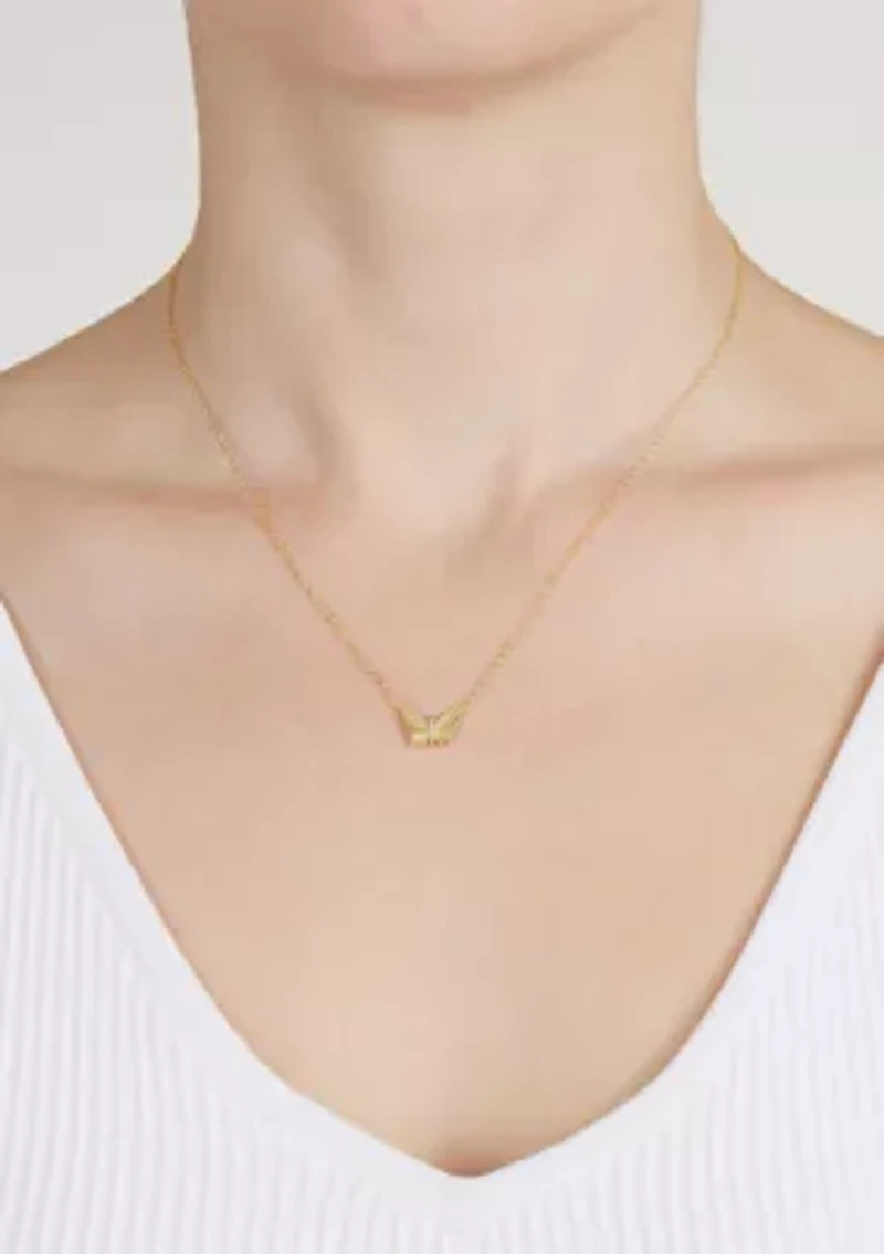 Gold Over Sterling Silver Cubic Zirconia Butterfly Fluted Necklace