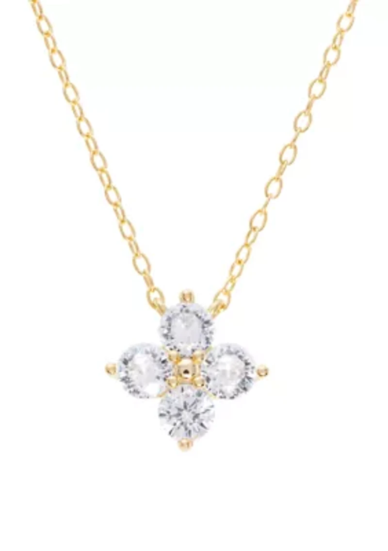Sterling Silver Cubic Zirconia Flower Pendant Necklace