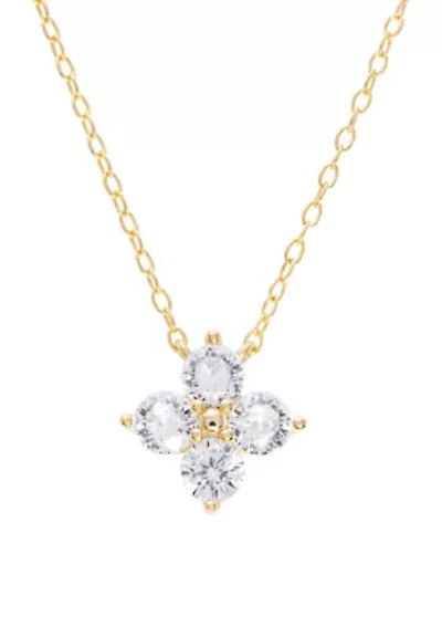 Sterling Silver Cubic Zirconia Flower Pendant Necklace