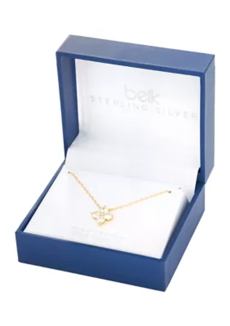 Sterling Silver Cubic Zirconia Flower Pendant Necklace