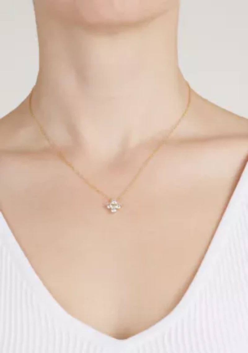Sterling Silver Cubic Zirconia Flower Pendant Necklace
