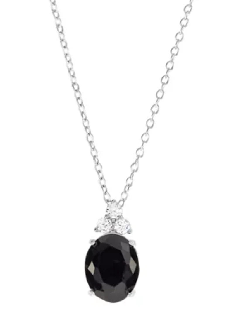 Sterling Silver Crystal Faceted Oval Pendant Necklace