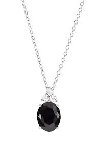 Sterling Silver Crystal Faceted Oval Pendant Necklace