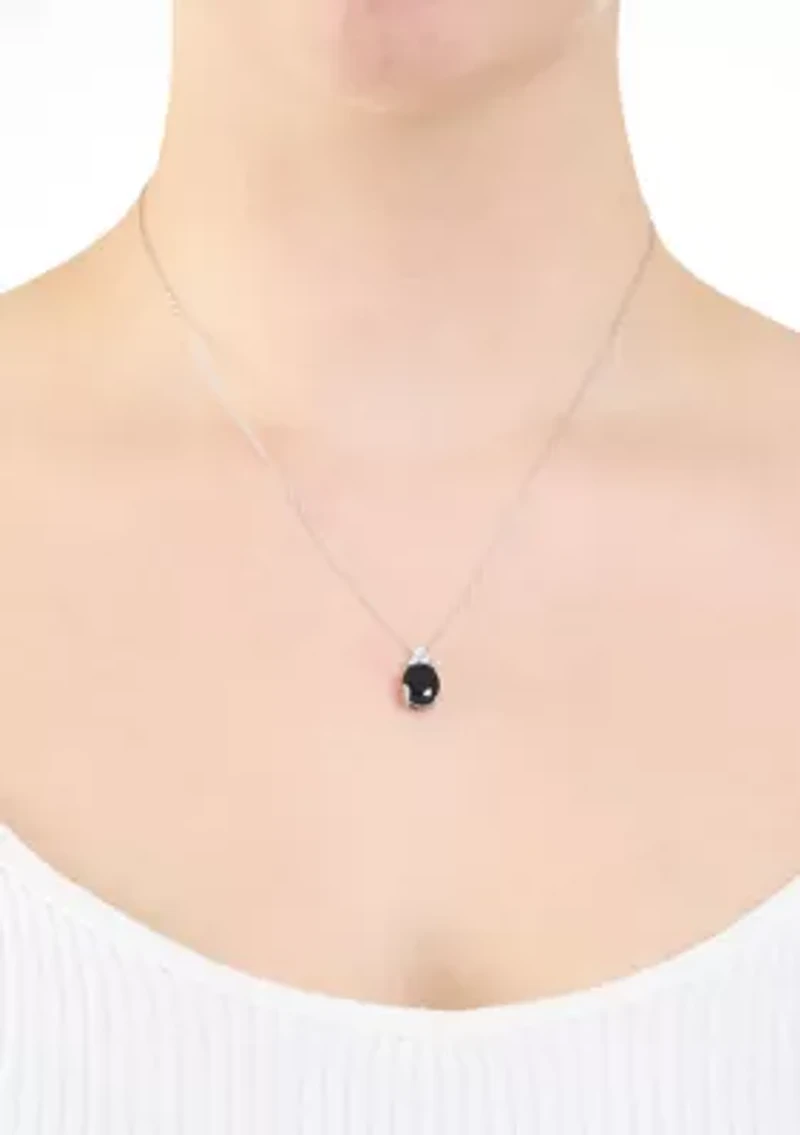 Sterling Silver Crystal Faceted Oval Pendant Necklace