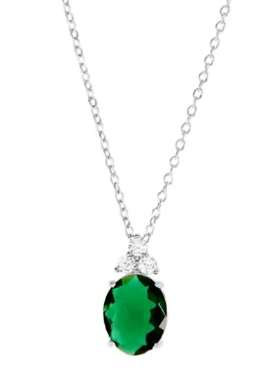 Sterling Silver Crystal Faceted Oval Pendant Necklace