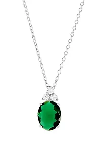 Sterling Silver Crystal Faceted Oval Pendant Necklace