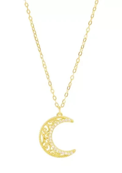 Sterling Silver Cubic Zirconia Filigree Moon Necklace