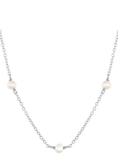 Boxed Sterling Silver Freshwater Pearl Station Necklace
