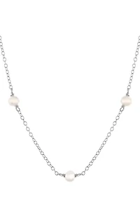 Boxed Sterling Silver Freshwater Pearl Station Necklace
