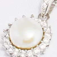 Boxed Freshwater Pearl with Cubic Zirconia Border Pendant Necklace