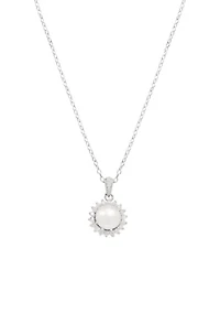 Boxed Freshwater Pearl with Cubic Zirconia Border Pendant Necklace