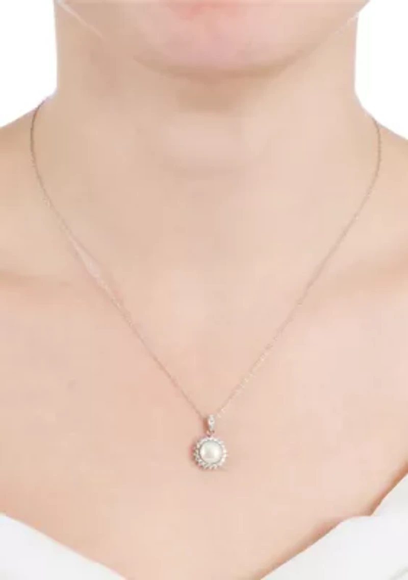 Boxed Freshwater Pearl with Cubic Zirconia Border Pendant Necklace