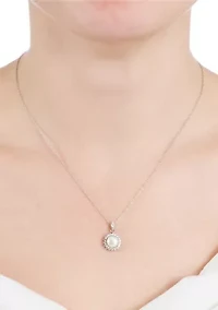 Boxed Freshwater Pearl with Cubic Zirconia Border Pendant Necklace