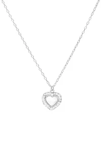 Boxed Sterling Silver Mother of Pearl Heart with White Topaz Halo Necklace