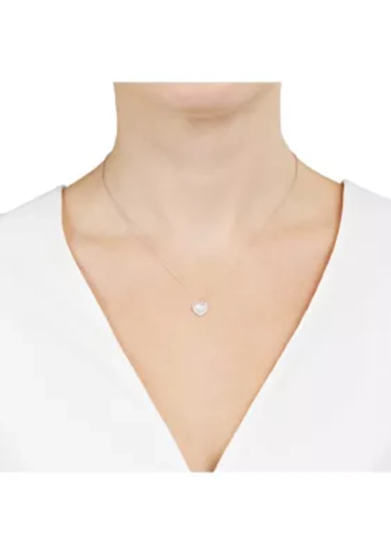 Boxed Sterling Silver Mother of Pearl Heart with White Topaz Halo Necklace