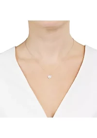 Boxed Sterling Silver Mother of Pearl Heart with White Topaz Halo Necklace