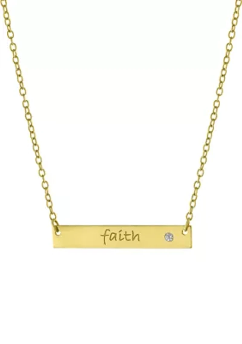 Boxed Sterling Silver 16" + 2" Cubic Zirconia Faith Bar Necklace or Gold