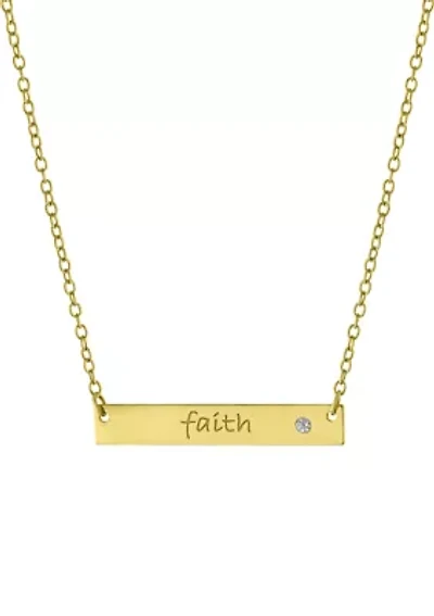 Boxed Sterling Silver 16" + 2" Cubic Zirconia Faith Bar Necklace or Gold