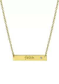 Boxed Sterling Silver 16" + 2" Cubic Zirconia Faith Bar Necklace or Gold