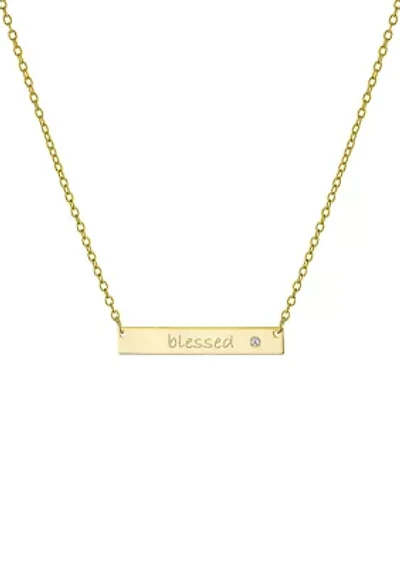 Boxed Sterling Silver 16" + 2" Cubic Zirconia Blessed Bar Necklace or Gold