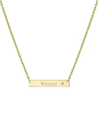 Boxed Sterling Silver 16" + 2" Cubic Zirconia Blessed Bar Necklace or Gold